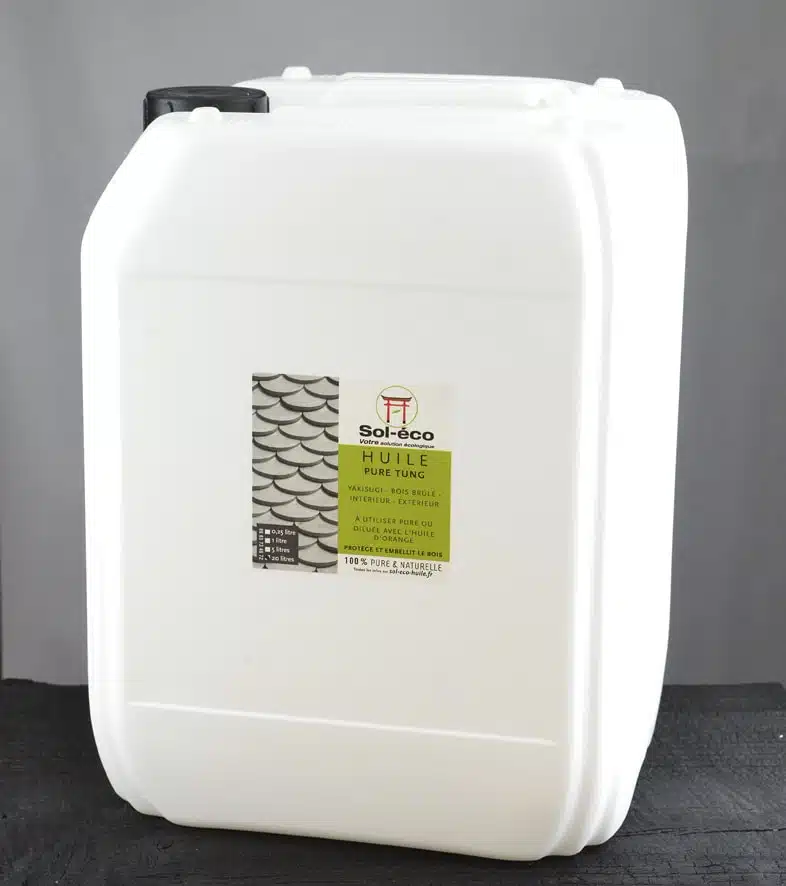 bidon de 20 litres d'huile de tung pure Sol-éco