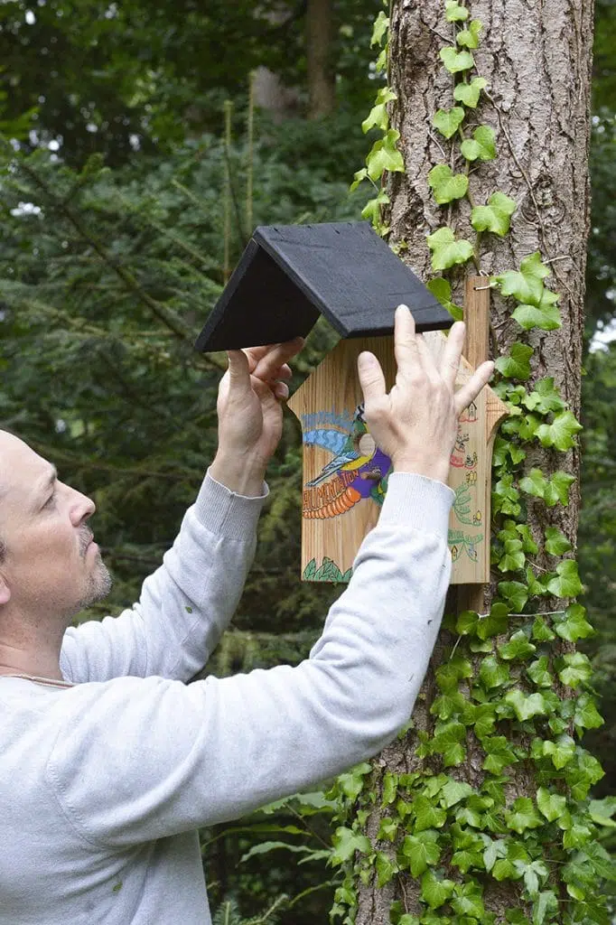 installation du toit de nichoir à mésange