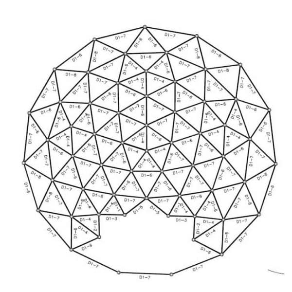 plan de la structure d'une serre dôme géodésique