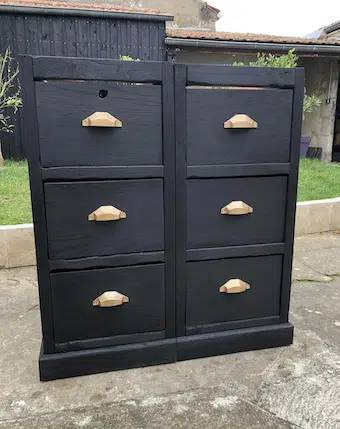petit meuble en bois brûlé upcycling