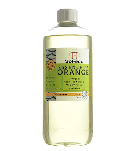 bidon d'essence d'orange de Sol-éco en 1 litre vu de face
